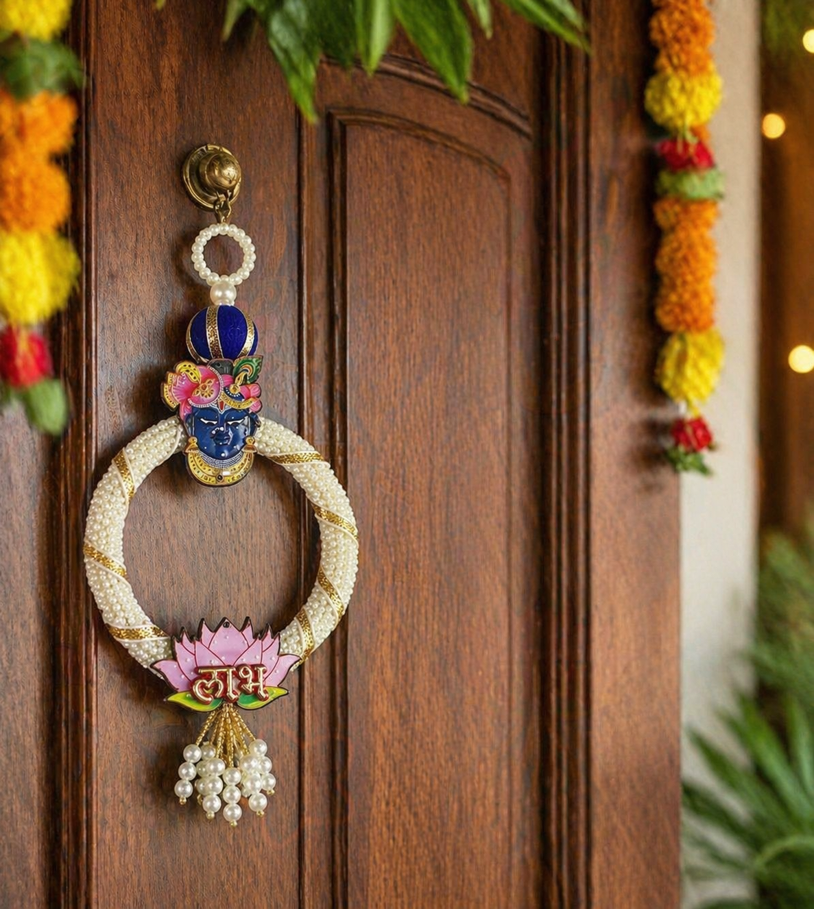 Nutts Decorative Shubh Labh Shrinath Ji Pearl Door Hanging for Home Entrance Mandir Wall Decor Traditional Festive Pooja Hanging Packof 2 (Small173)