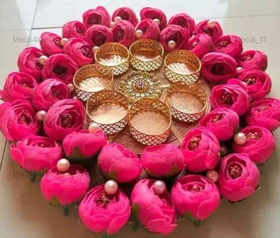 SellPlus Decorative Handmade Peony Rangoli Tlight | Rangoli Tlight for Decoration | Diwali Diya Set (Rang106)