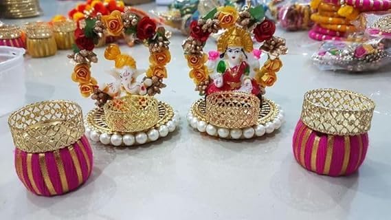 SellPlus Handmade Decorative Laxmi Ganesh Ji Matki Tlight Set for Decoration | Tlight for Diwali | Decoration for Home Set of 1 (Tealight-311)