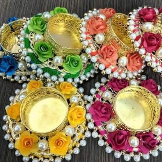 Sellplus Decorative Moti Chudi Rose Tealight Holder | Decoration for Home | Office | Diwali | Pooja | Diwali & All Special Festival Decor (Tealight-203) (Pack of 4)
