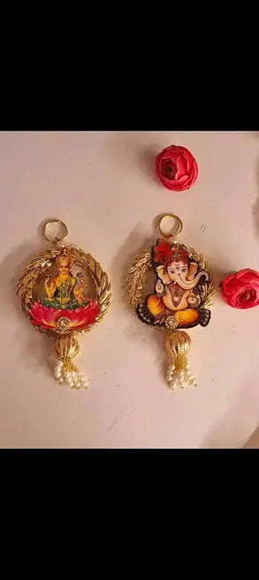 Nutts Lakshmi Ganesh Decorative Door Hanging | Traditional Designer MDF for Home Hanging Decoration Pack of 2 (SMALL58)