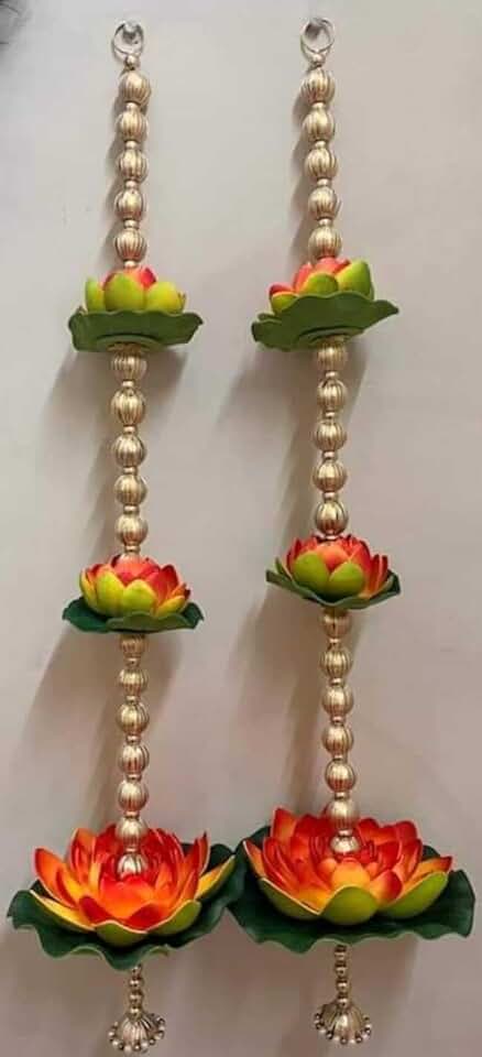 Multicolor Foam Lotus with Gota Ball with Beads Jhumki, String for Home Decoration & All Festival Decor