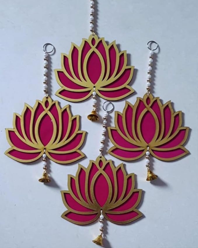 Nutts Handmade Decorative Multicolour Traditional Lotus Metal Bell Beads Hanging for Decoration | Lotus Hanging for Diwali and Festive Decoration (Lotus 149)