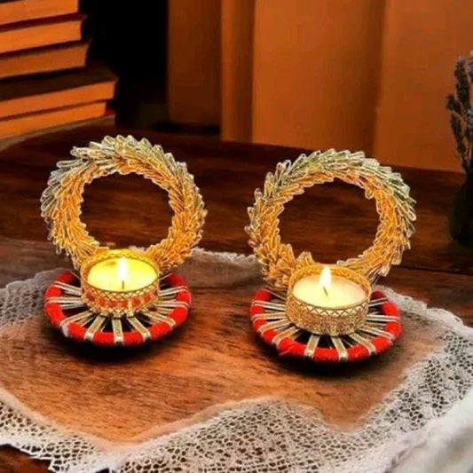 Sellplus Decorative Lace Chudi Tealight Holder | Decoration for Home | Office | Diwali | Pooja | Diwali & All Special Festival Decor (Tealight-136) (Pack of 2)