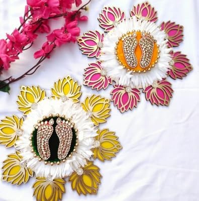 SellPlus Decorative Handmade Multicolour Lotus Charan Rangoli | Rangoli for Decoration | Diwali Diya Set (Rang103)