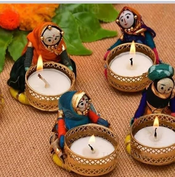 SellPlus Handmade Decorative Jaal Chudi Puppet Tlight for Decoration | Tlight for Diwali | Decoration for Home (Pack of 4) (Tealight-335)