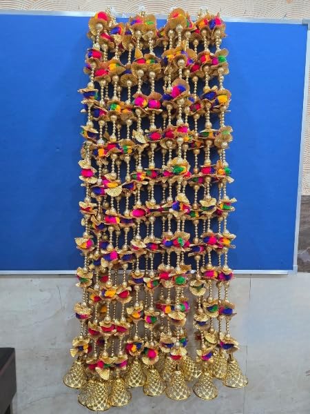 Nutts Handmade Decorative Gotachakri Toran | Traditional Multicolour Pom-Pom Beads Bell Toran | Hanging for Home Entrance and Main Door Decoration (PMPMT138)