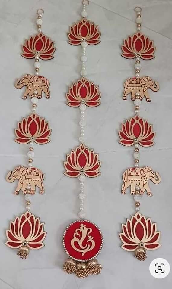 Lotus with Elephant, Golden Beads & Anguri Moti Hanging for Home Decor,Diwali Decor,Wedding and All Festival Decor