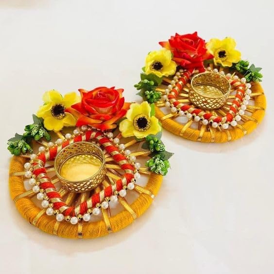 Sellplus Traditional Decorative Tealight Holder Elegant Festival Candle Stand for Home Temple Living Room Pooja Decor Wedding Diwali Celebration Accessory(Pack of 2) (Tealight-169)