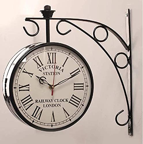 SellPlus Black Iron 8 Inch Victoria Station Clock London Vintage Wall Clock Retro Wall Clock Double Sided Wall Clock Antique Clock (8 Inch) 2 Pieces of Toran (8 INCH)
