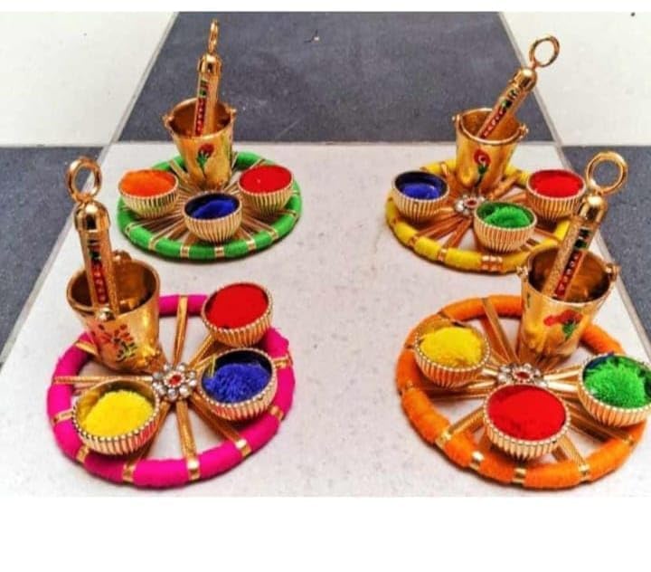 Sellplus Traditional Decorative Holi Pooja Platter With Bucket Decorative Holi for Festival Celebration (HOLIPLATE-44)