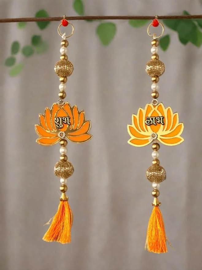 Nutts Handmade Decorative Multicolour Traditional Shubh Labh Lotus Tessel Shining Ball Beads Hanging for Decoration | Lotus Hanging for Diwali and Festive Decoration (Lotus 146)