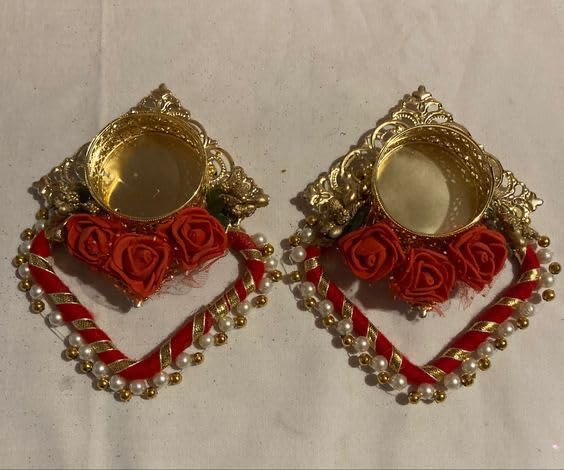Sellplus Decorative Square Moti Chudi with Rose Tealight Holder | Decoration for Home | Office | Diwali | Pooja | Diwali & All Special Festival Decor (Tealight-201) (Pack of 4)