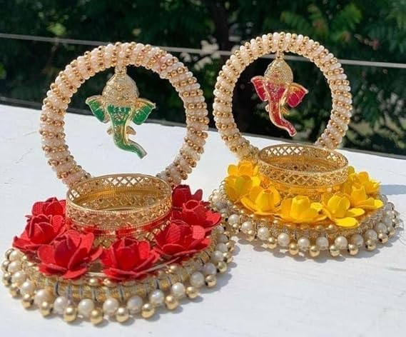 SellPlus Handmade Decorative Moti Chudi Ganesh Ji Tlight for Decoration | Tlight for Diwali | Decoration for Home (Pack of 2) (Tealight-338)