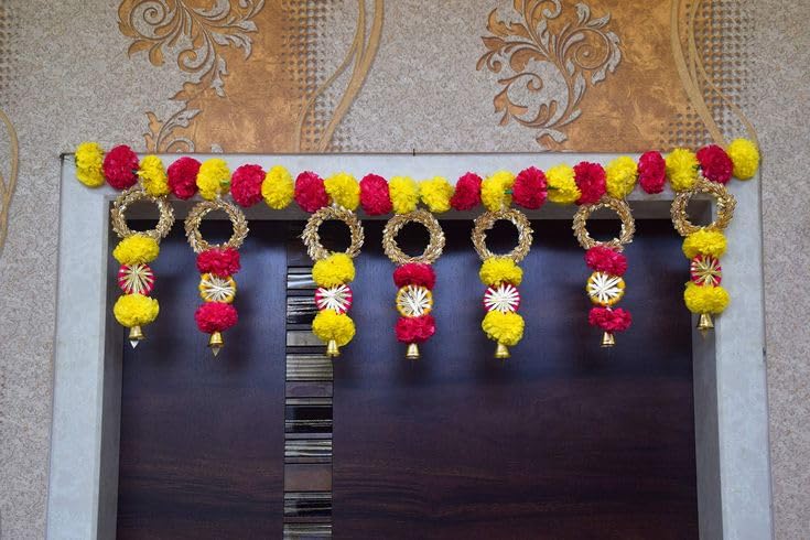 Sellplus Handcrafted Artificial Flower Decorative Bandhanwar | Traditional Bandhanwar Toran Hanging for Home Decorations Festive (Pack of 1) (BDHW377)