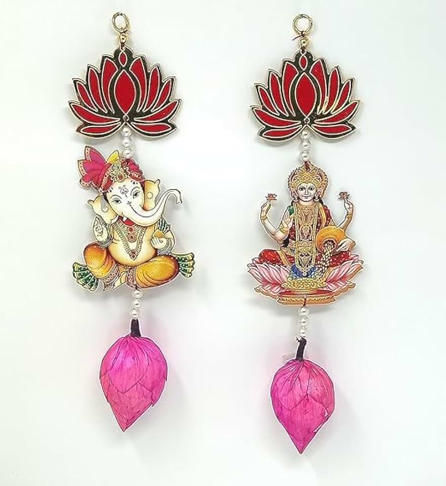 Handmade Wall Decor Cardboard Lotus,Foam Lotus with Laxmi & Ganesh Ji Latkan String for Home Decor,Diwali Decor,Wedding and All Festival Decor