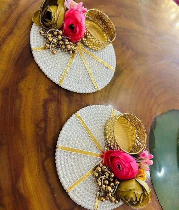 SellPlus Handmade Decorative Peony Flower Roli Chawal Pooja Plate |Decorative Plate for Pooja | Decor Item | (Tealight-309)
