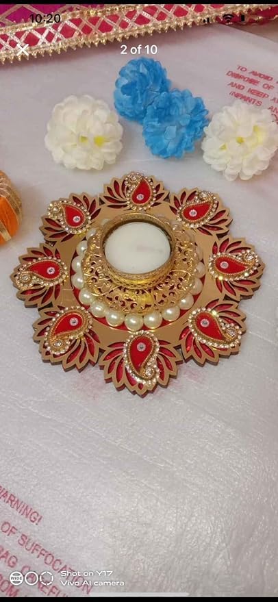 SellPlus Decorative Handmade Moti Chudi Booti Rangoli Tlight | Rangoli Tlight for Decoration | Diwali Diya Set (Pack of 2) (Tealight347)