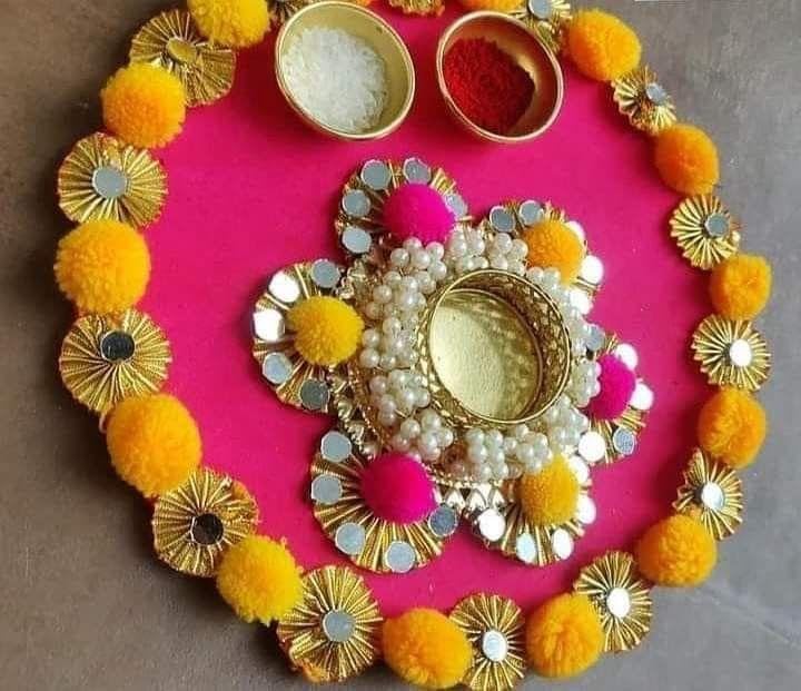 Nutts Handmade Decorative Hindu Prayer Plate Pooja Thali for Diwali Navratri Wedding Ritual and Gifting Pack Of 1) (PoojaP50)