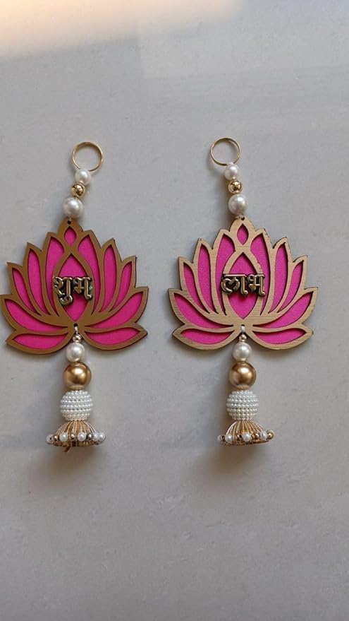 Nutts Handmade Decorative Multicolour Traditional Shubh Labh Lotus Anguri Moti Hanging for Decoration | Lotus Hanging for Diwali and Festive Decoration (Lotus 139)
