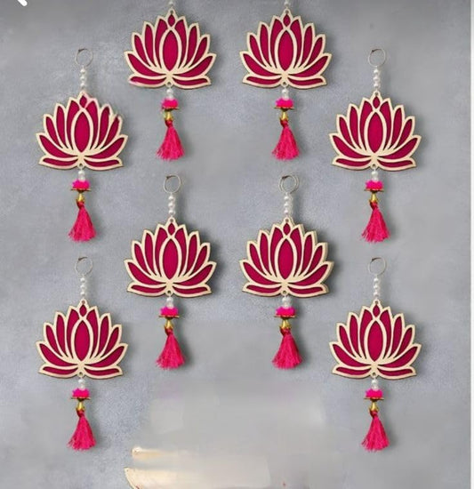 Nutts Handmade Decorative Multicolour Traditional Lotus Pom Pom Beads Tessel Hanging for Decoration | Lotus Hanging for Diwali and Festive Decoration (Lotus 40)