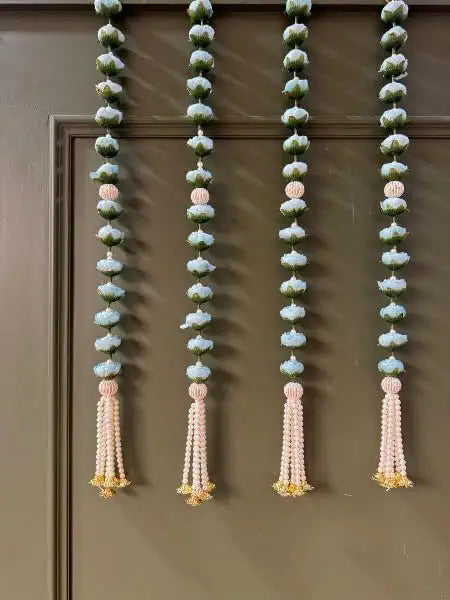 Nutts Traditional Decorative Handmade Wall Hanging Artificial Flower Shining Ball Beaded with anguri moti Latkan Hanging Colour not Specific Hanging (Pack of 2) (FlowerH01)