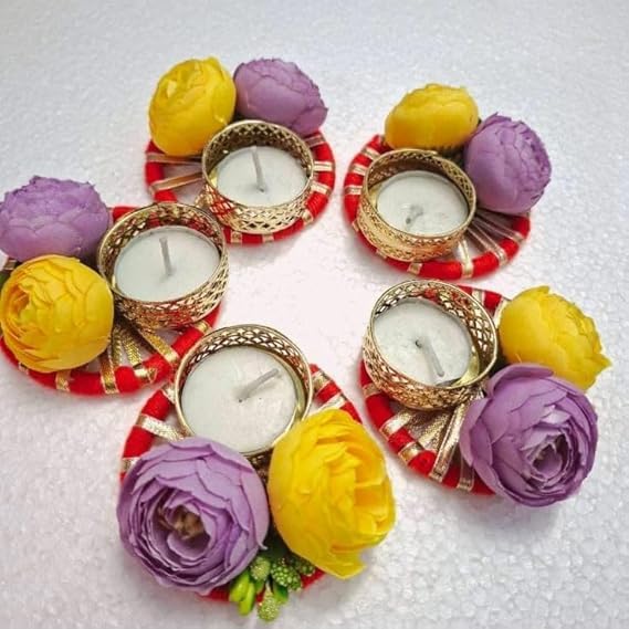 SellPlus Handmade Decorative Peony Flower Roli Chawal Pooja Plate |Decorative Plate for Pooja | Decor Item | (Tealight-331)