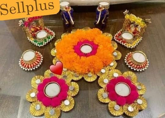 NUTTS  Handmade Decorative Rangoli Tealight Holder Traditional Festival Floor Decor Elegant Diwali Pooja Home Decoration Reusable Multicolor Design (Rang178)