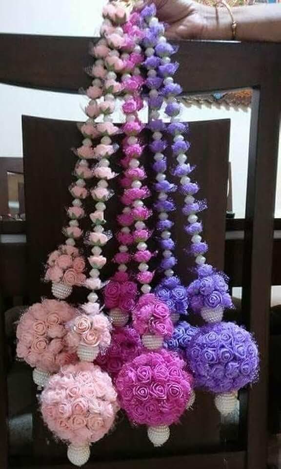 Mini Rose Flower & Anguri Moti, White Beads Hanging, for Diwali Decoration, Home Decoration and All Festival Decor (Maroon)