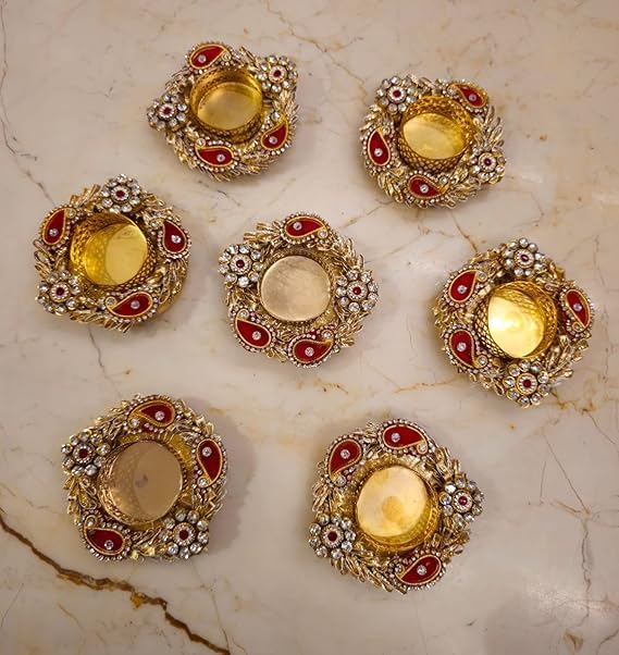 SellPlus Handmade Decorative Peony Flower Roli Chawal Pooja Plate |Decorative Plate for Pooja | Decor Item | (Tealight-326)