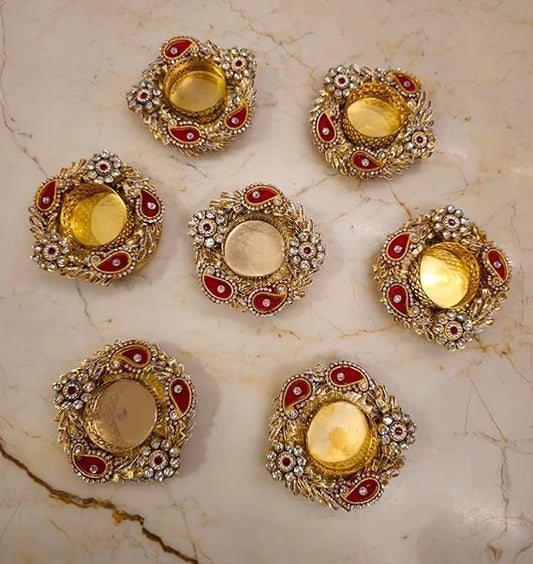 SellPlus Handmade Decorative Peony Flower Roli Chawal Pooja Plate |Decorative Plate for Pooja | Decor Item | (Tealight-326)