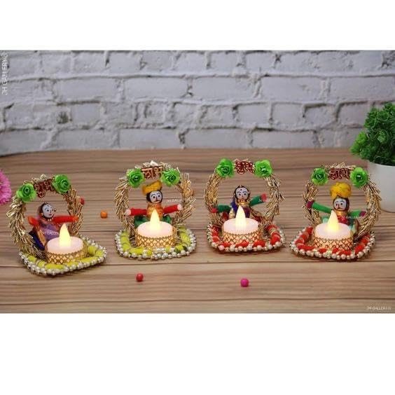 Sellplus Decorative Shubh Labh Puppet Chudi Tealight Holder | Decoration for Home | Office | Diwali | Pooja | Diwali & All Special Festival Decor (Tealight-139) (Pack of 2)