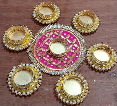 SellPlus Decorative Rangoli Set with Tlight Holder | Diwali Gift Diya | Decoration for Home | Office | Pooja | Diwali & All Special Festival Decor (Design 5)