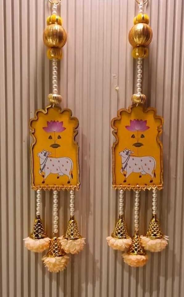 Cow Painting Flower Latkan Garland Diwali Decorations Wall Door Hanging Toran for Door Rajasthani Home Living Room Decoration