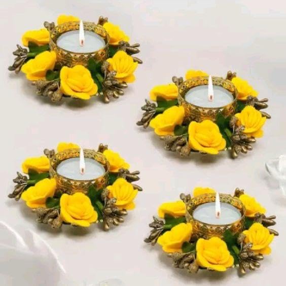 Sellplus Decorative Rose Tealight Holder | Decoration for Home | Office | Diwali | Pooja | Diwali & All Special Festival Decor (Tealight-137) (Pack of 2)