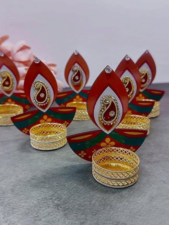 SellPlus Handmade Decorative MDF Diya Booti Tlight for Decoration | Tlight for Diwali | Decoration for Home (Pack of 6) (Tealight-323)