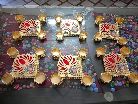 SellPlus Handmade Decorative Peony Flower Roli Chawal Pooja Plate |Decorative Plate for Pooja | Decor Item | (Tealight-329)