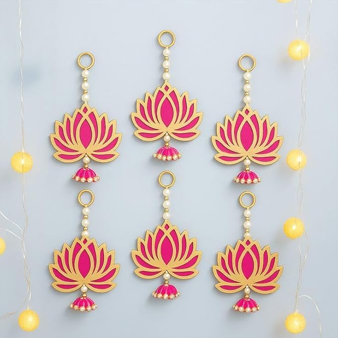 Nutts Handmade Decorative Multicolour Traditional Lotus Jhumki Beads Hanging for Decoration | Lotus Hanging for Diwali and Festive Decoration (Lotus 15)
