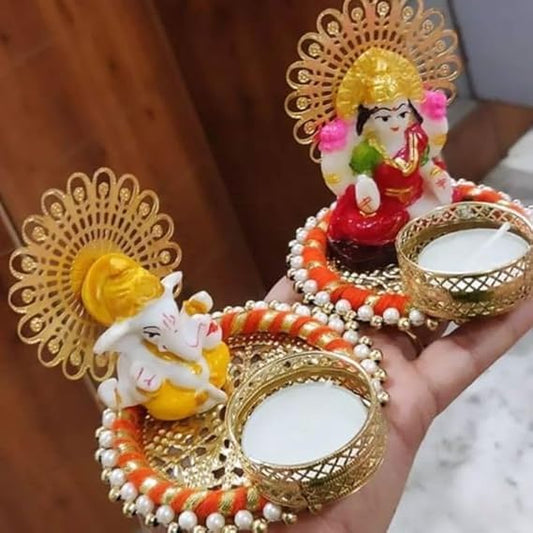 SellPlus Handmade Decorative Laxmi Ganesh Ji Tlight for Decoration | Tlight for Diwali | Decoration for Home (Set of 1) (Tealight-334)