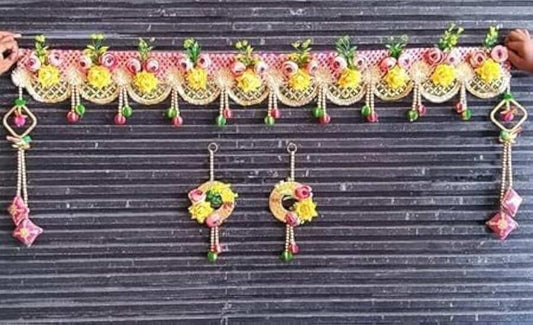 Handmade Artificial Flowers & Gota Ball Latkan with Shub Labh Toran Bandhanwar | Decorative Hanging Wedding | Home | Office & All Festivals is Very Useful