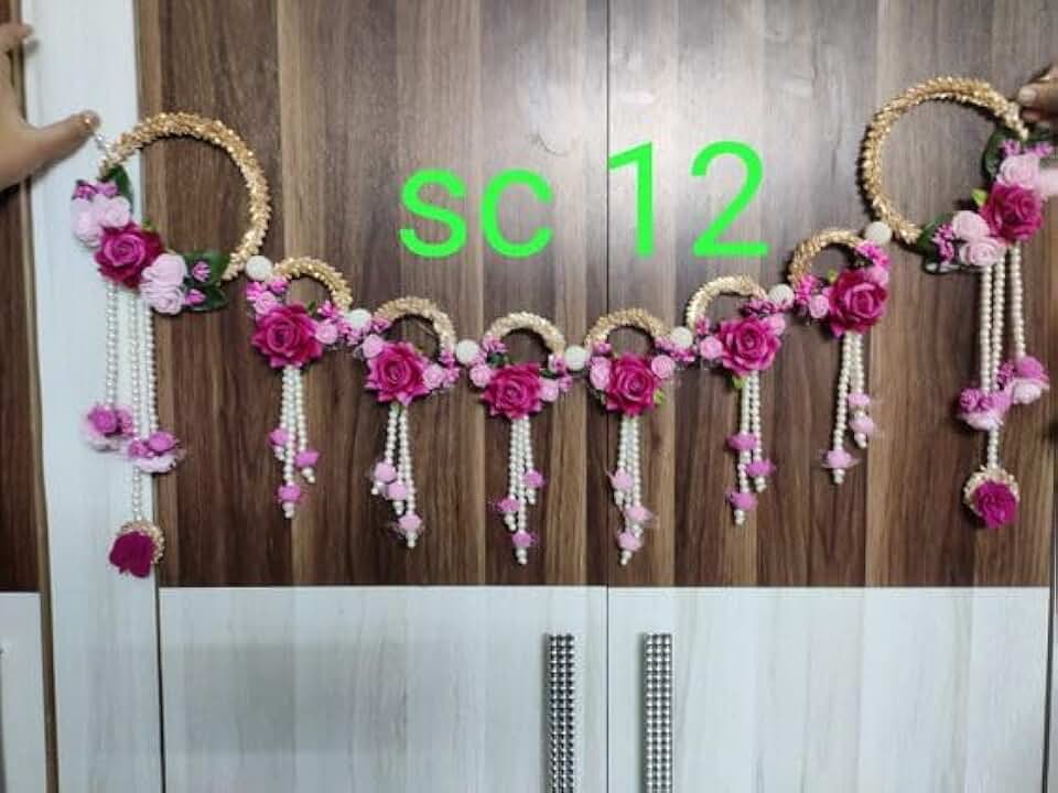 Velvet Flower & Gota Chudi, White Beads Bandhanwar/Garlands Handmade Door Entrance Hanging Home Traditional/Wall Decoration Diwali| Artificial Flower