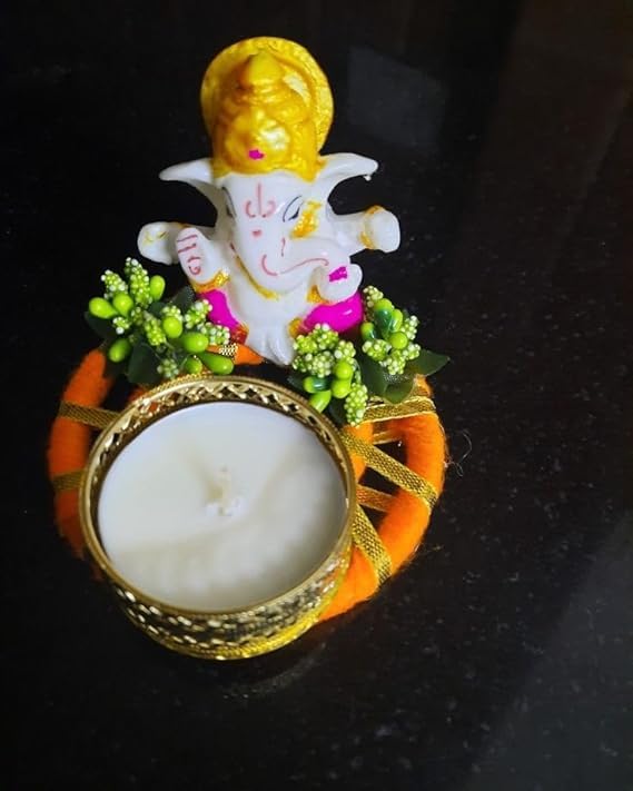 SellPlus Handmade Decorative Jaal Chudi Ganesh Ji Tlight for Decoration | Tlight for Diwali | Decoration for Home (Pack of 1) (Tealight-340)