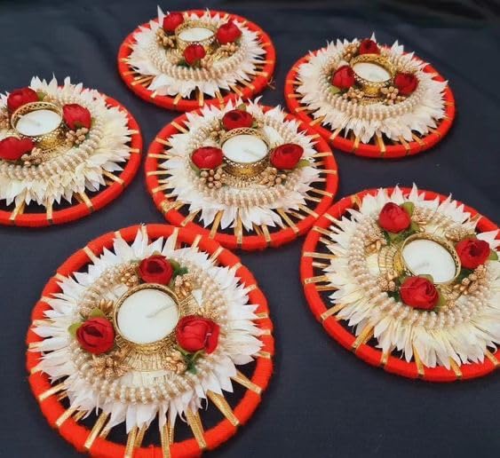 Sellplus Decorative Chudi Paper Gajra with Rose Tealight Holder | Decoration for Home | Office | Diwali | Pooja | Diwali & All Special Festival Decor (Tealight-152) (Pack of 2)