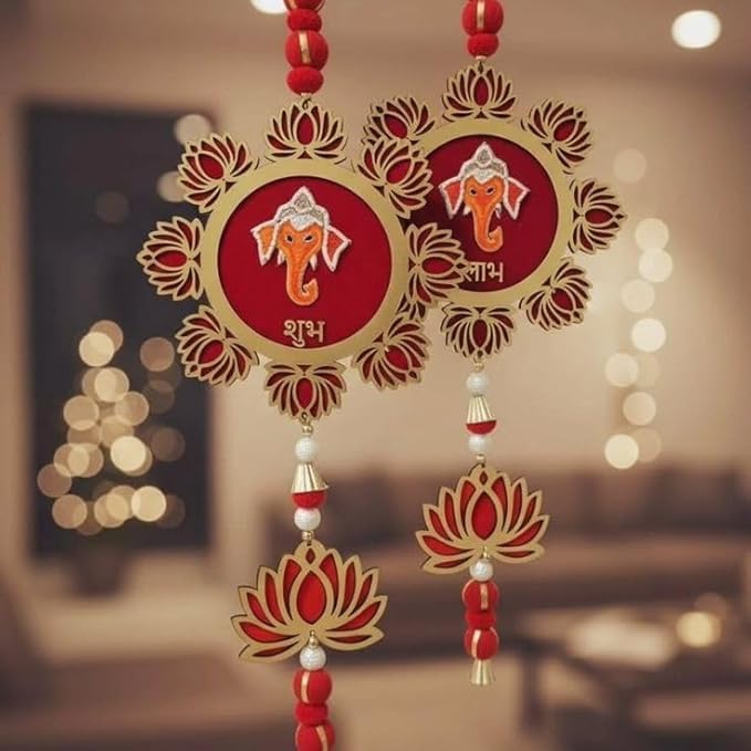 Nutts Handmade Decorative Multicolour Traditional Lotus Rangoli Ganesh Ji Beads teesel Hanging for Decoration | Lotus Hanging for Diwali and Festive Decoration (Lotus 151)