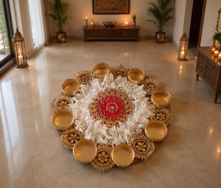 Sellplus Decorative Floral Rangoli Traditional Festival Home Decoration Diwali Pooja Mandir Entrance Reusable Decorative Floor Art Design (Rang81)
