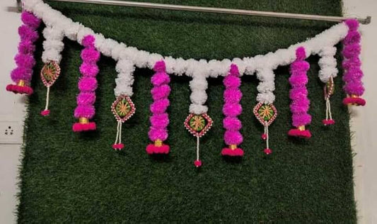 Beautiful Marigold, Bell & Latkan, India Door Hanging Decorative Toran Bandhanwar for Home Decoration for Main Door, Wedding, Parties(BDHW471)