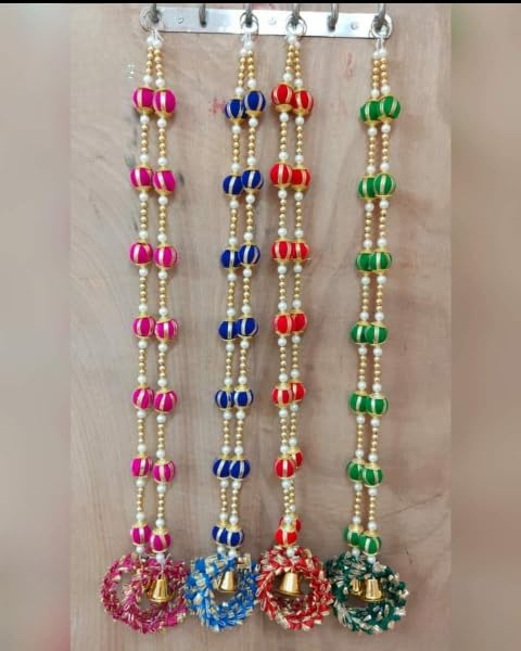 Nutts Handmade Decorative Beaded Bell Ring Door Hanging | Traditional gotaball Toran for Festival Wall Decor Pack of 2 (PMPMT147-1 (Blue))