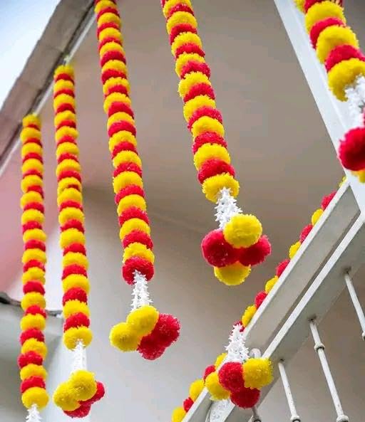 Nutts Handmade Yellow Red Artificial Genda Flower Hanging Traditional Balcony Door Wall Pooja Festival Decoration Reusable Home Decor Hanging Pack of 6 (PMPMT136-2 (Multicolour))