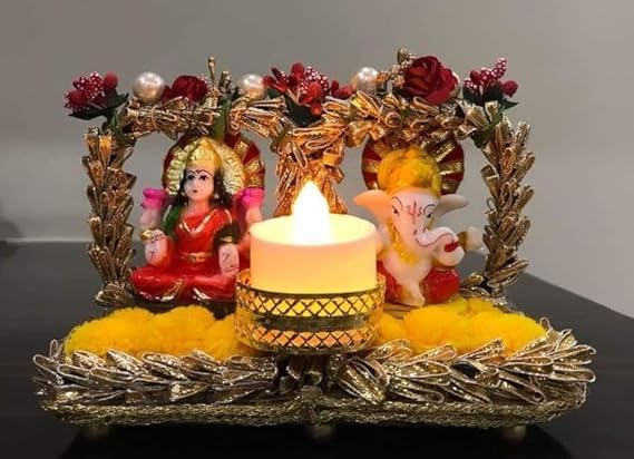 SellPlus Handmade Decorative Moti Chudi Laxmi Ganesh Ji Tlight for Decoration | Tlight for Diwali | Decoration for Home (Pack of 1) (Tealight-315)
