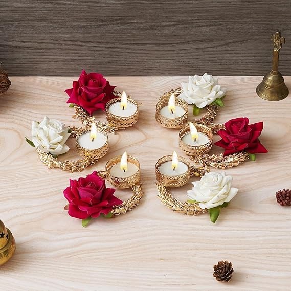 Sellplus Decorative Rangoli Set with Tealight Holder | Diwali Gift Diya | Decoration for Home | Office | Pooja | Diwali & All Special Festival Decor (Design 28)(Tealight-106)